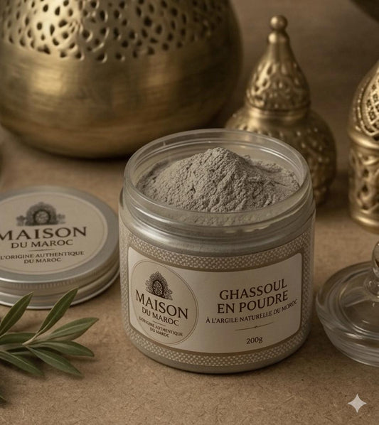 Ghassoul en Poudre 200g – Argile Naturelle du Maroc | Soin Visage, Cheveux & Corps